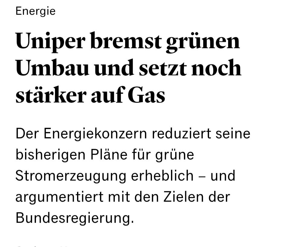 Energie 

Uniper bremst grünen Umbau und setzt noch stärker auf Gas 

Der Energiekonzern reduziert seine bisherigen Pläne für grüne Stromerzeugung erheblich - und argumentiert mit den Zielen der Bundesregierung. 