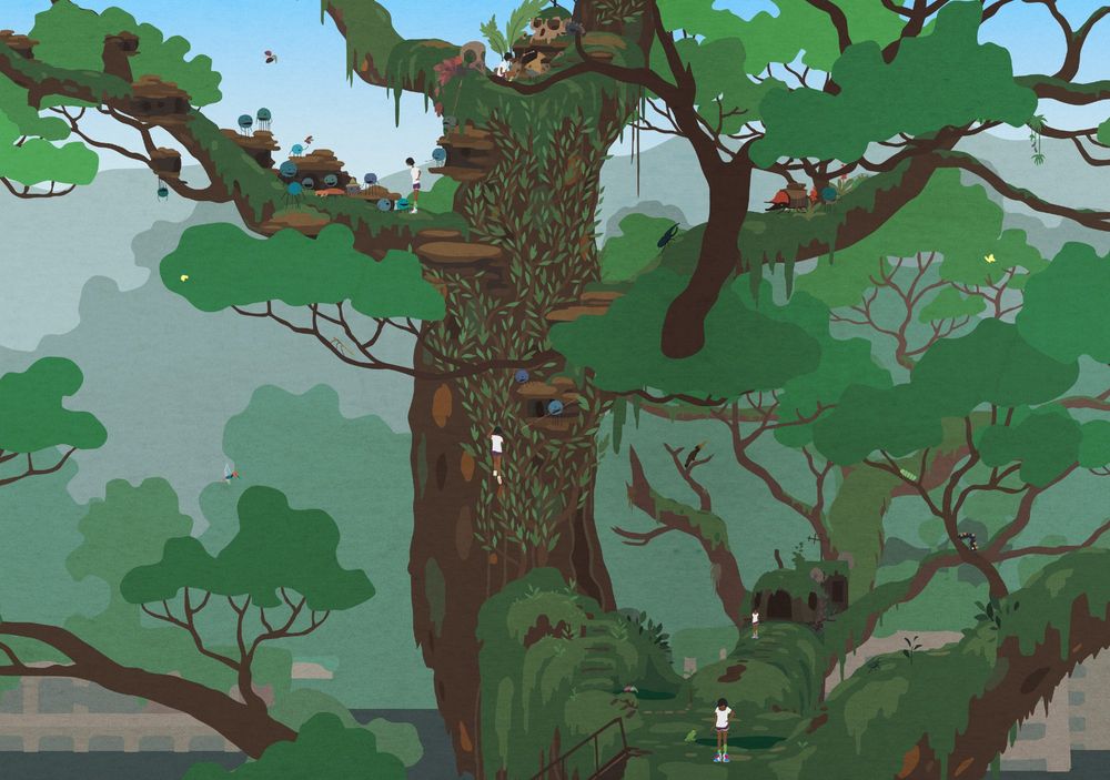 Tour of the Papu Tree from the Game Mutazione, shows the main character, Kai, traversing the tree and meeting Dots.