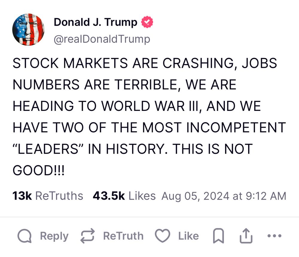 Trump describes in a social media post on August 5, 2024, exactly what’s happening during his administration today. 