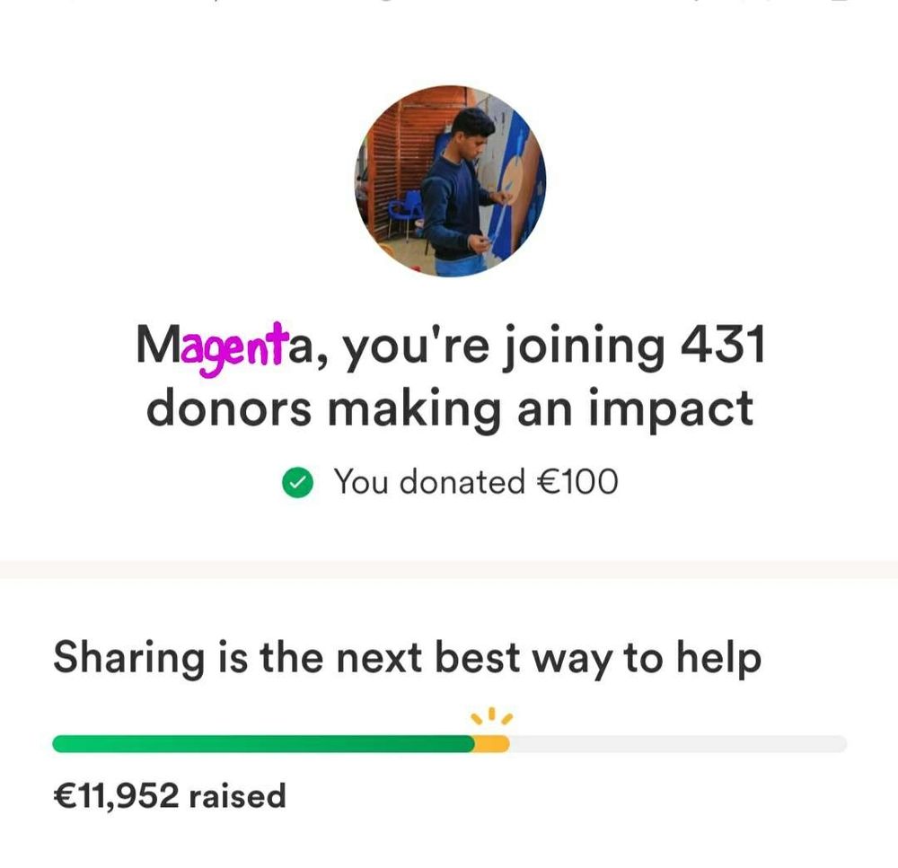 Magenta's screenshot of our donation to Hassan's family from Operation Olive branch. We added $6.59 so we could donate an even €100! ❤