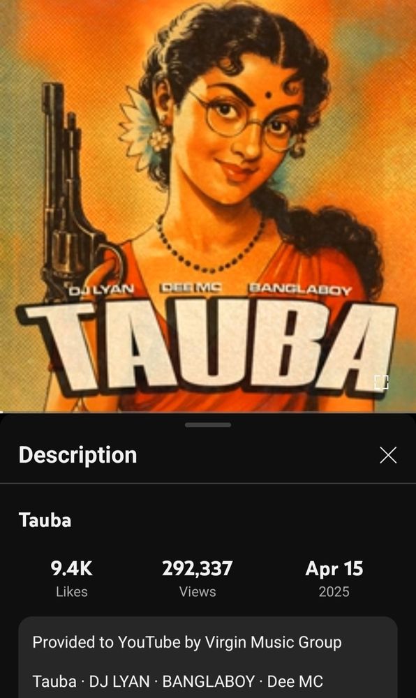 "Tauba" youtube video for a song by some Virgin Music Group weirdos ripping off our Tamil Pulp Fiction cover image