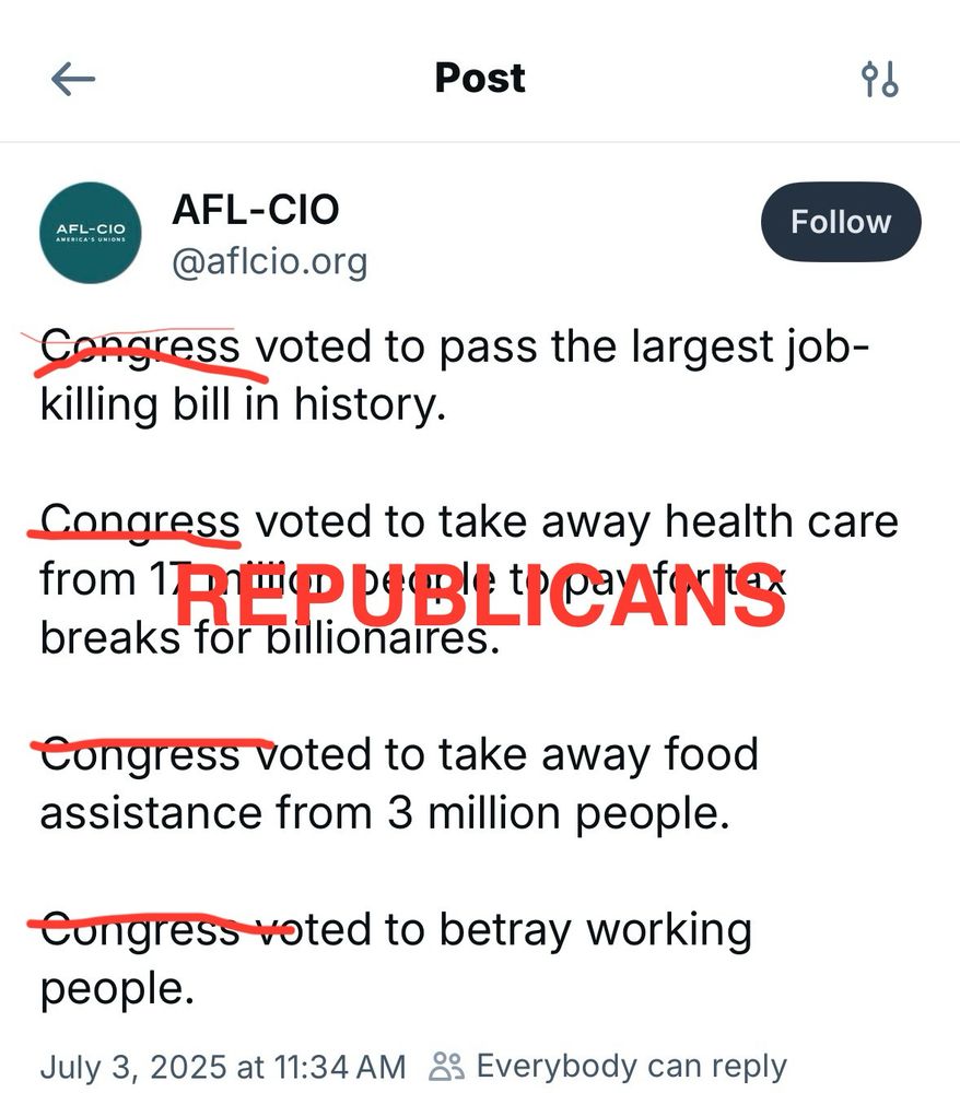 screen cap of the afl-cio skeet with "congress" red-lined-out and all-caps REPUBLICANS written over it