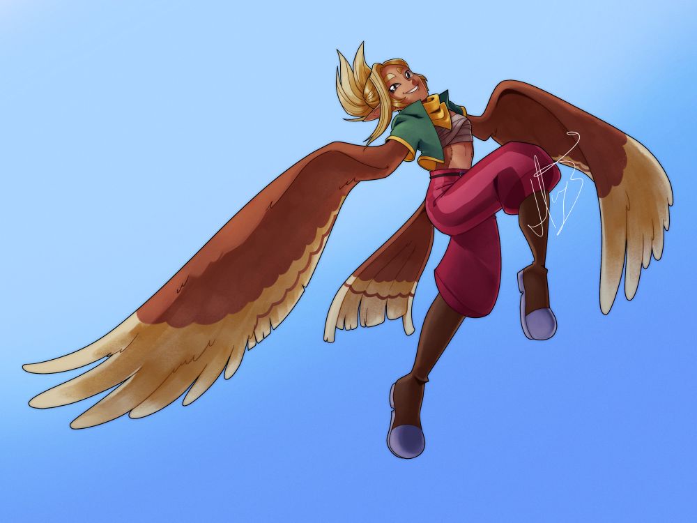 Full body illustration of a harpy character 