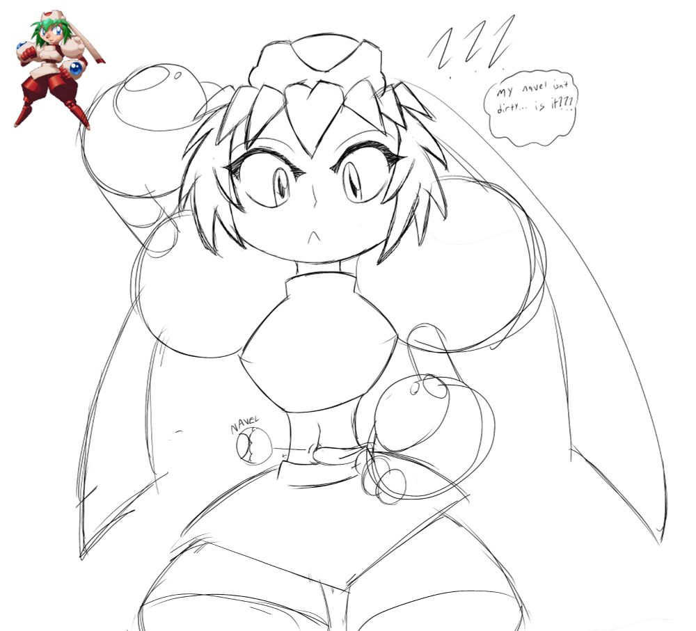 Marina Liteyears picking her navel, thinking it's dirty (despite being a cyborg)