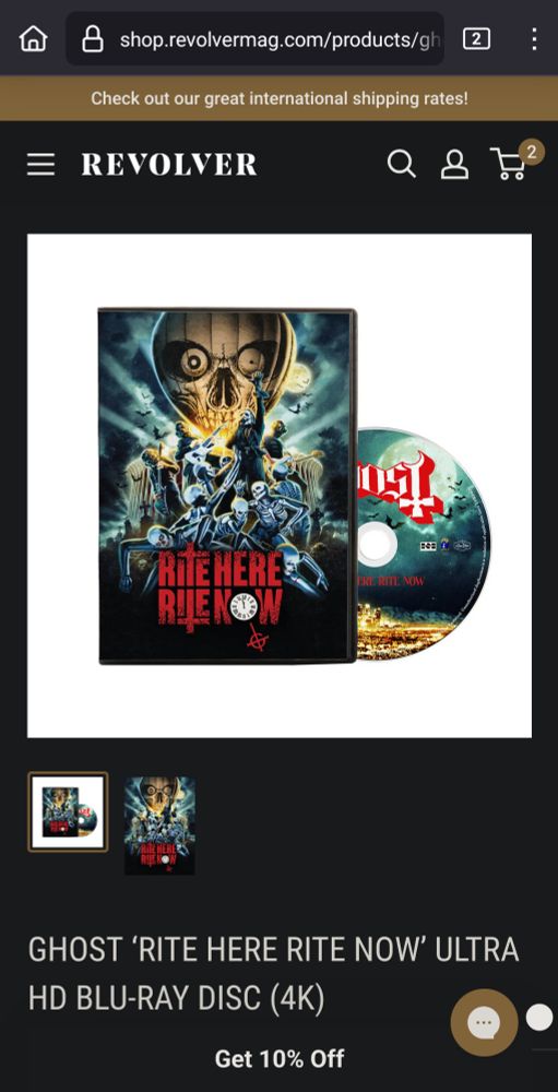 screenshot of Revolver Magazine's store, showing the movie 'Rite Here Rite Now' and selling DVDs for pre-sale
