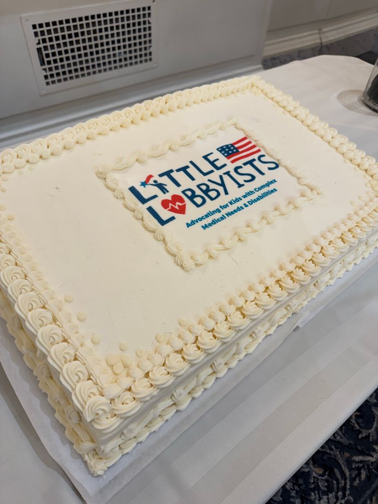 A large sheet cake with the Little Lobbyists logo.