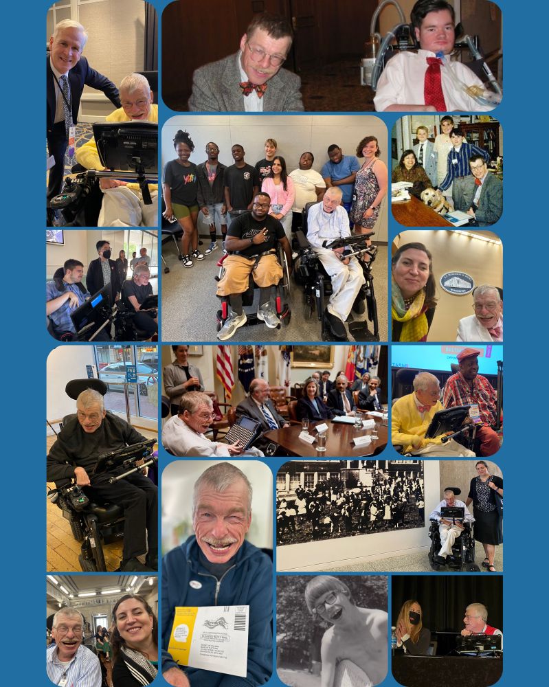 [Image: Collage containing both photos of Bob & photos of Bob enjoying the company of others whose paths are intertwined with his. The collage is set on blue.]
