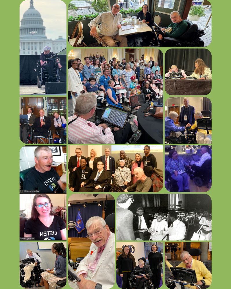 [Image: Collage containing both photos of Bob & photos of Bob enjoying the company of others whose paths are intertwined with his. The collage is set on green.]
