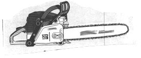 Black and white sketch of a modern chain saw