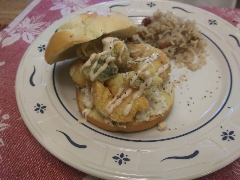 Making a Seafood Po’ Boy Seafoody-er.