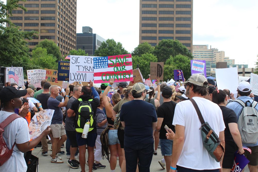 A mass of protesters at the No Kings rally in Atlanta. 