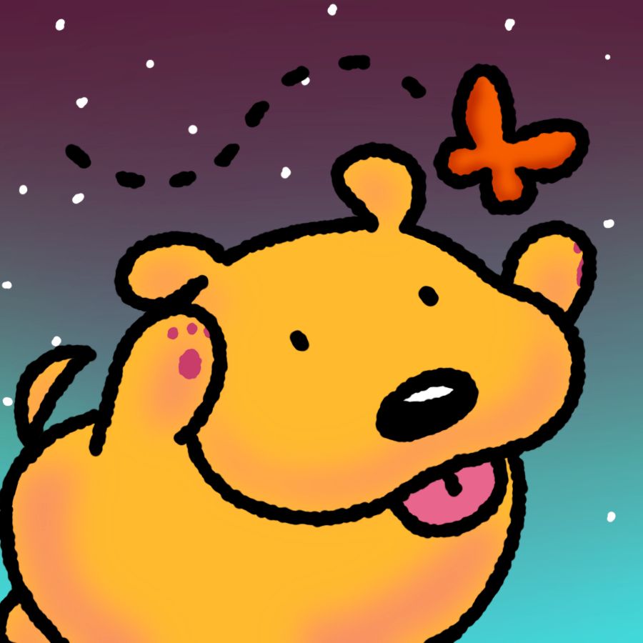 chubby yellow doggy chasing a butterfly 🦋
