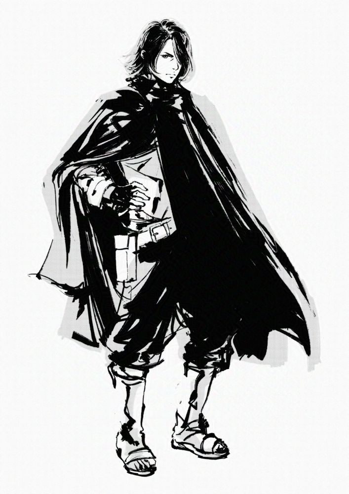 A digital ink fan art drawing of the adult Sasuke Uchiha
