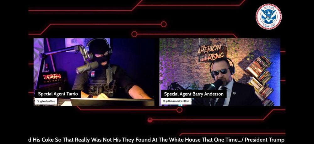 Special Agent Tarrio with a black mask covering his entire head on his podcast 