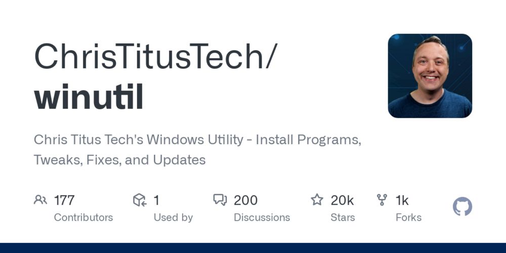 GitHub - ChrisTitusTech/winutil: Chris Titus Tech's Windows Utility - Install Programs, Tweaks, Fixes, and Updates