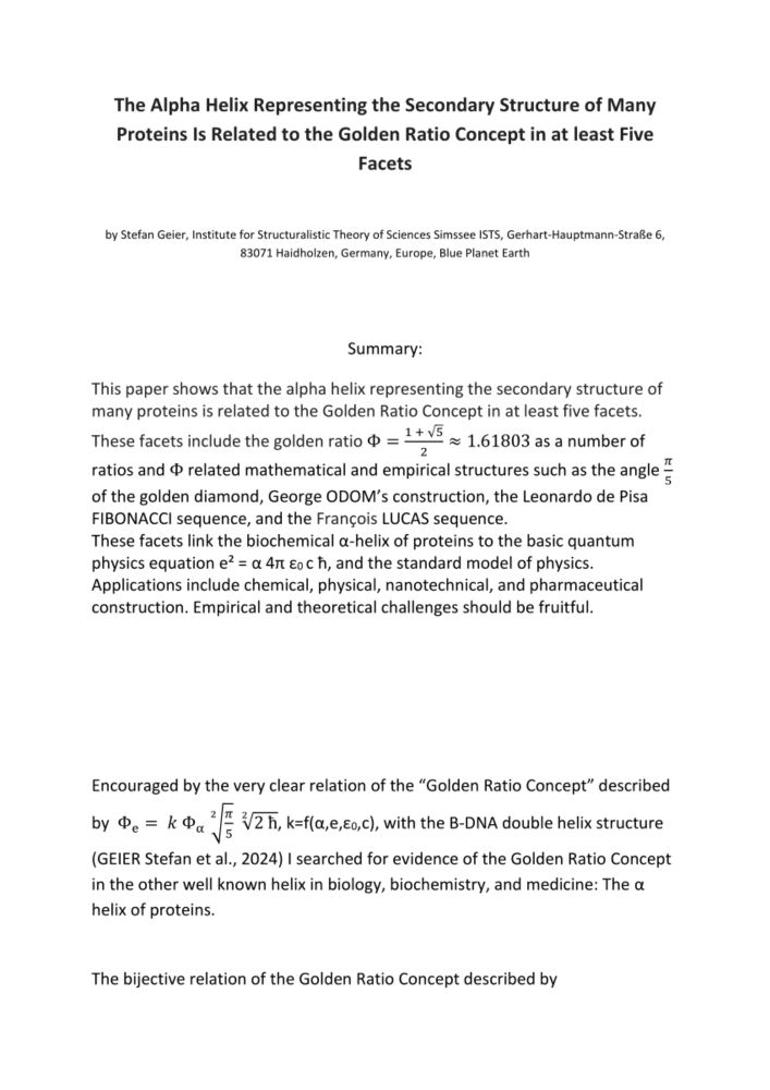 (PDF) The Alpha Helix Representing the Secondary Structure of Many Proteins Is Related to the Golden Ratio Concept in at least Five Facets