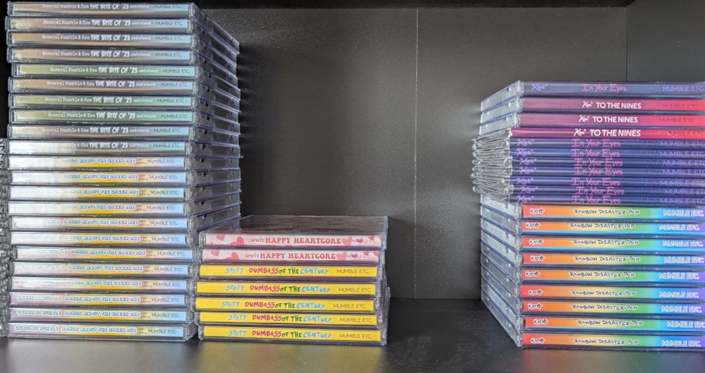 A shelf showing all our in-stock CDs