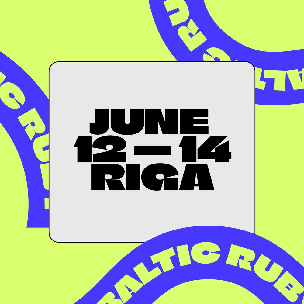 Lettering "June 12 — 14, Riga" on a branded background.