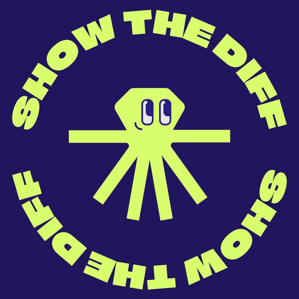 The branded mascot Kraken shows off its muscular biceps on its tentacles. The text says, "Show the diff."