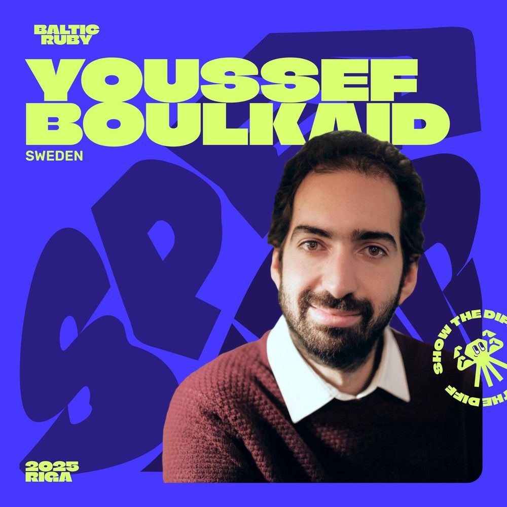 Speaker name Youssef Boulkaid and his photo on the official Baltic Ruby branded background.