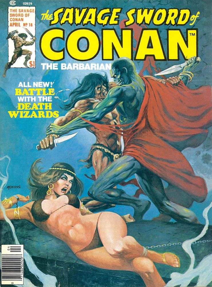 Conan is locked in mortal combat with his ebony foe for the fate of the chained up woman.