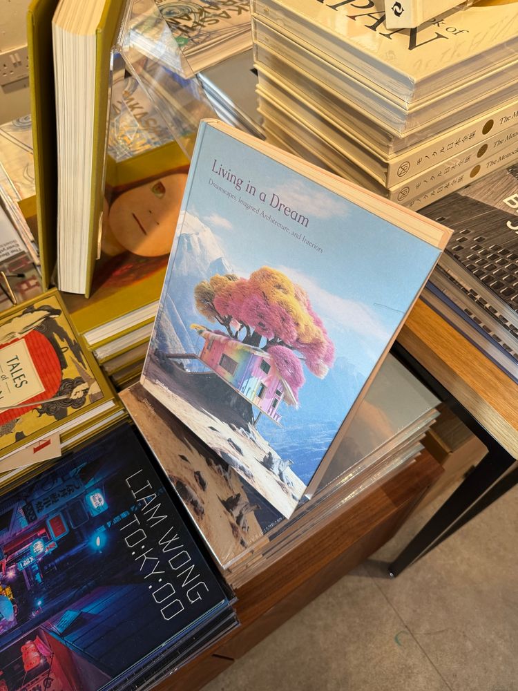 The book “Living in a Dream” propped up in a bookshop