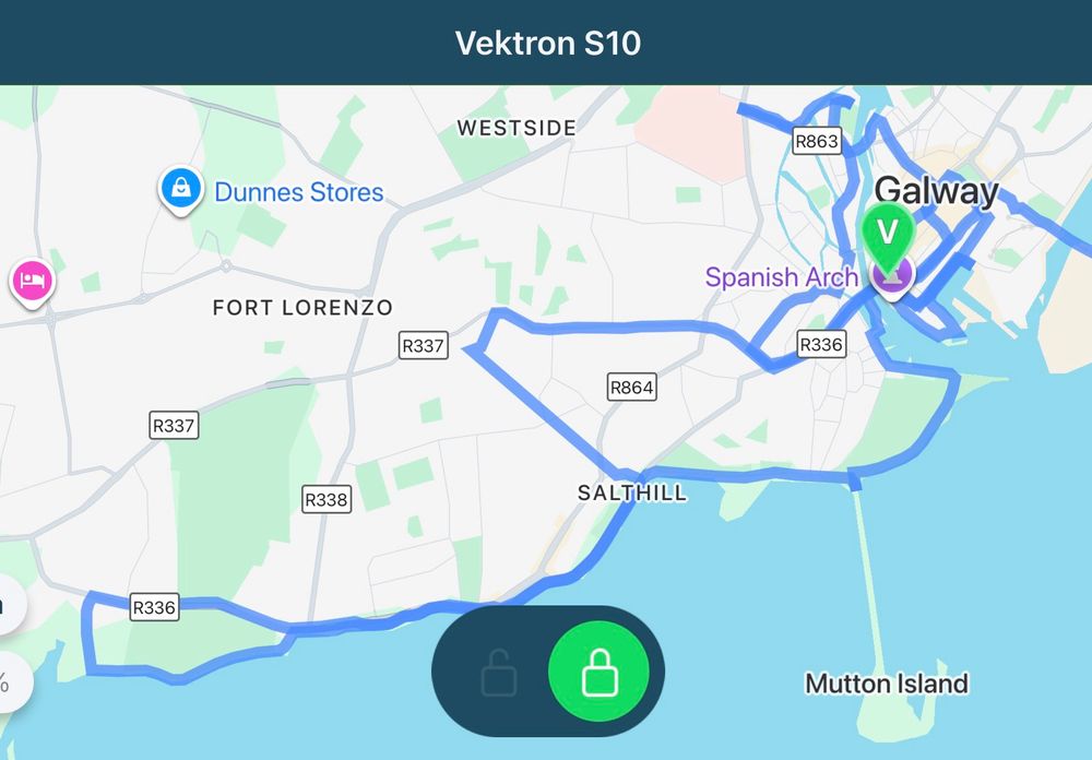 Map showing approximate route traveled around Galway city and coastline. 