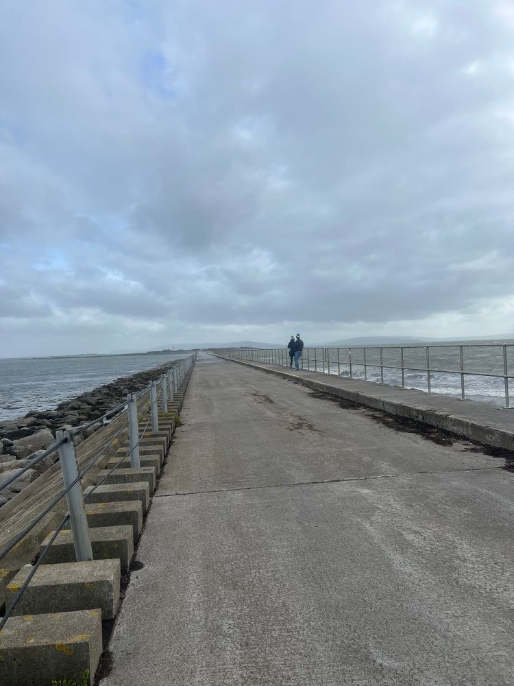 View towards Mutton Island. A single lane causeway. 