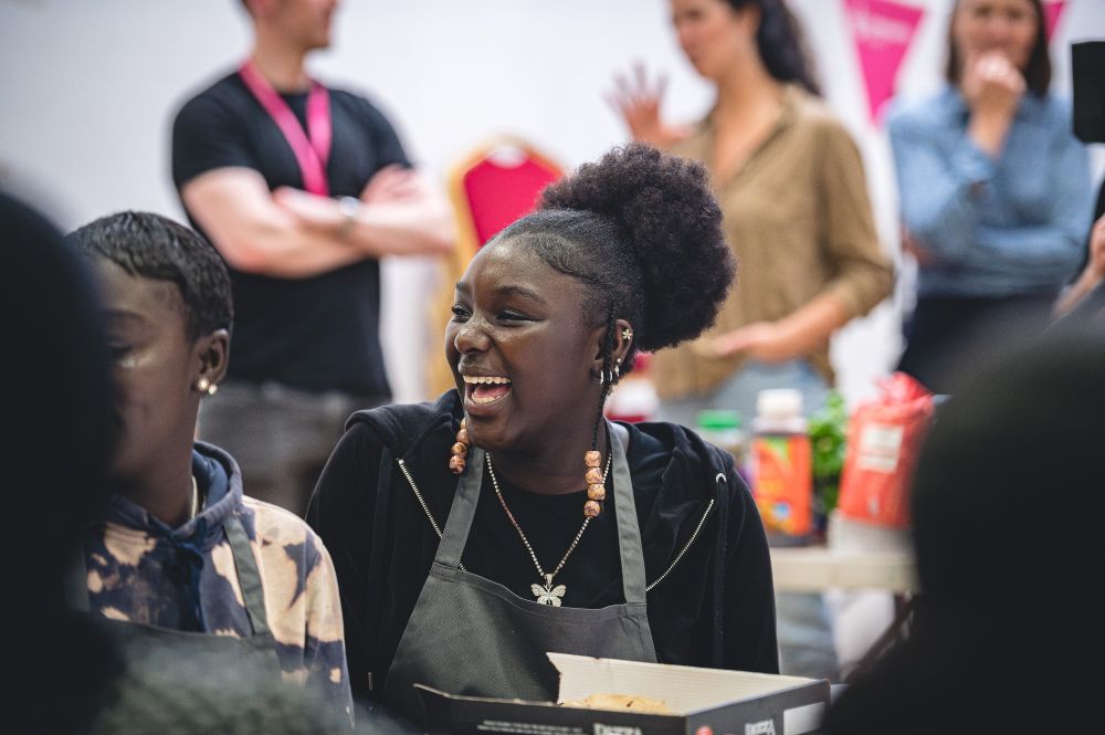 A young women laughing.