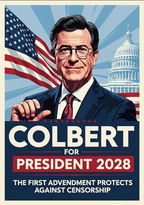AI generated COLBERT FOR PRESIDENT 2028 - The First Amendment Protects Against Censorship