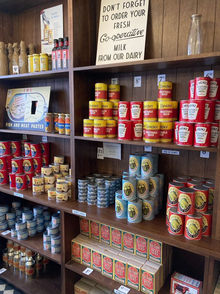shop shelves stocked with groceries from c.1950s