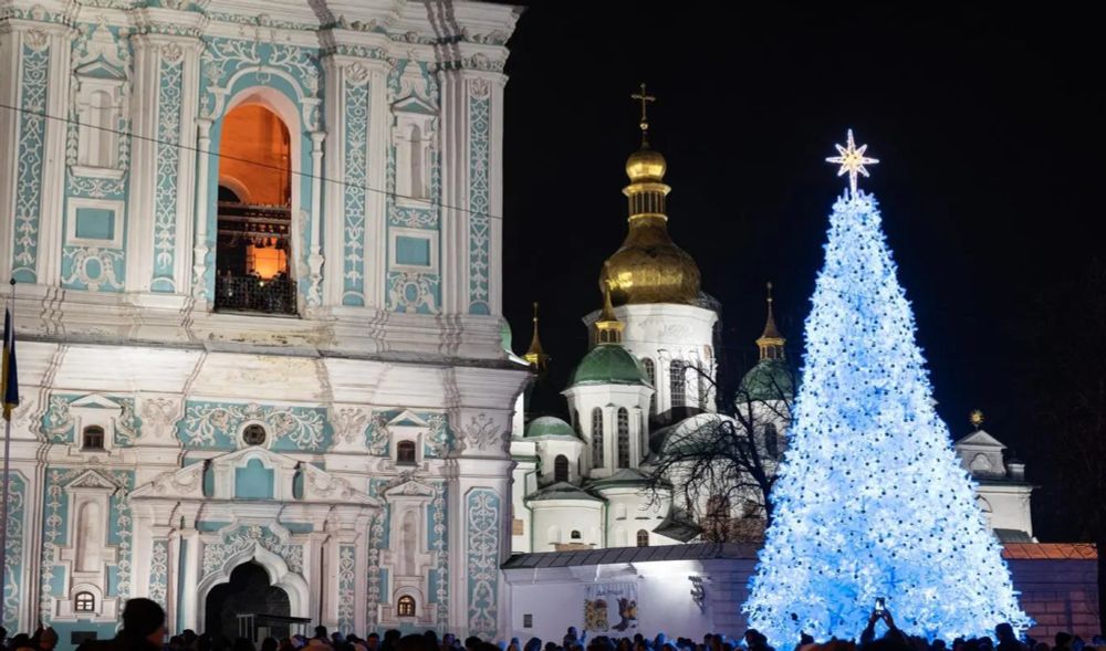 The principal Christmas tree at Sofia Square in Kyiv, Ukraine Photo by Danylo Antoniuk Global Images Ukraine via Getty Images