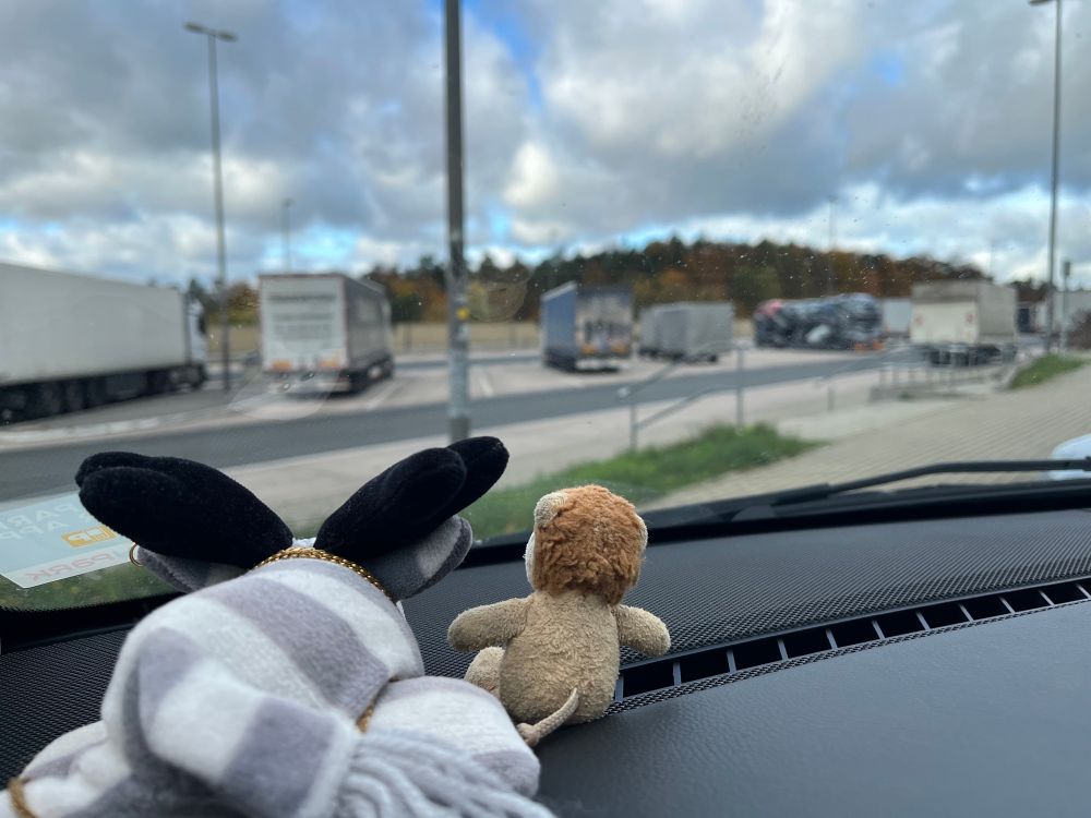 Ludwig und Ed auf einem Armaturenbrett.