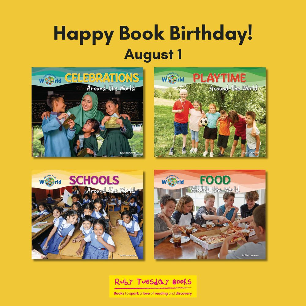 Covers of CELEBRATIONS, PLAYTIME, SCHOOLS, and FOOD all from the Around the World series