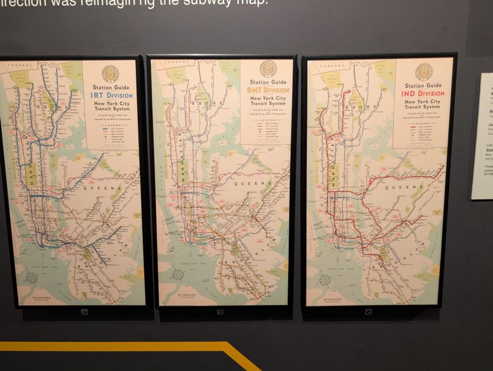 Three historic maps of the New York City subway system.