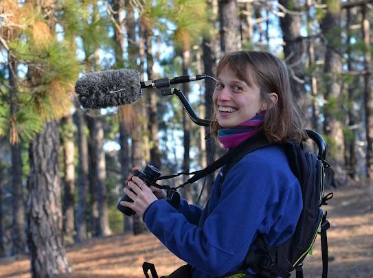 Masters student Lola von Kietzell with her field playback equipment.