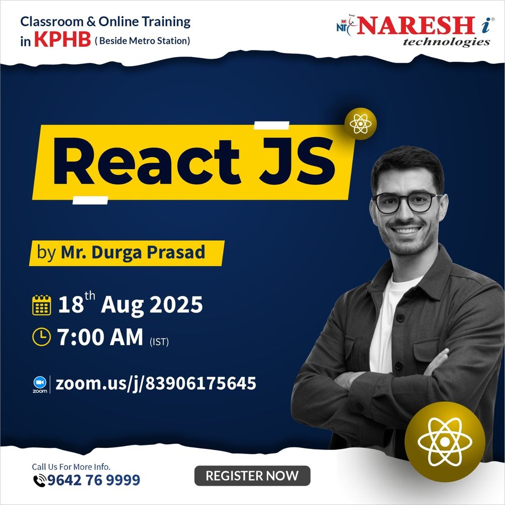 Naresh i Technologies festive greeting for Janmashtami. The design features a light green background with peacock feather patterns, text reading 'Happy Janmashtami,' and an illustration of baby Krishna holding a pot of butter. Contact number +91 81791 91999, website www.nareshit.com, and social media icons are shown at the bottom."