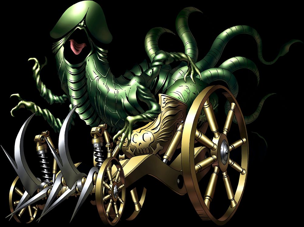 Mara dans Personna c'est un penis en érection vert, avec une bouche au dessous du grand, des tentacules à l'arrière et 4 bras de reptile, il est sur un chariot doré avec deux grandes roues derrière et deux petites à l'avant
A l'avant on voit aussi des lames droites et deux courbées qui laissent penser soit à une dentition soit à un engin agricole de laboure