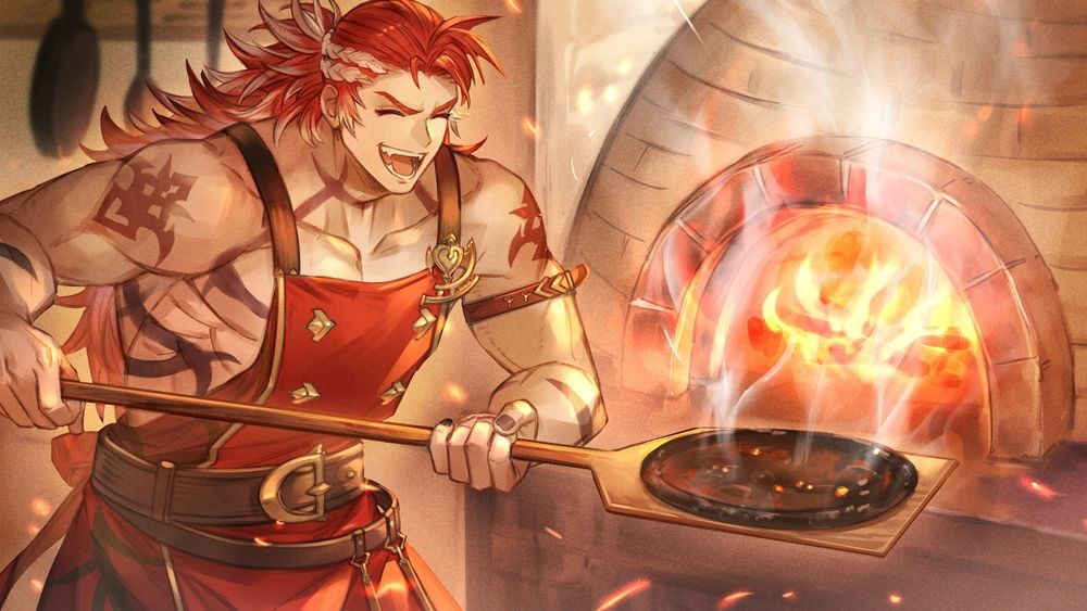 Wilnas from Granblue Fantasy Versus Rising overcooking a pizza from the looks of it.