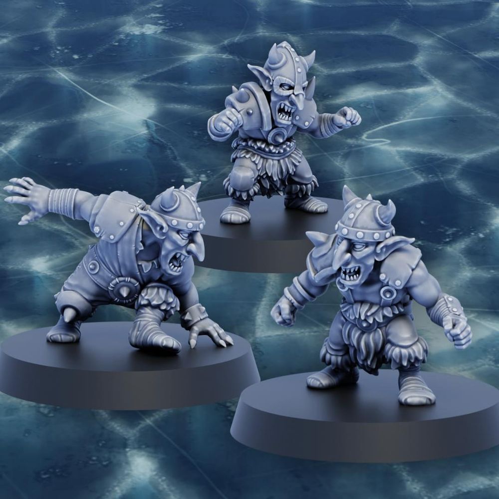 a 3d render showing 3 goblins with norse inspired attire and armour 