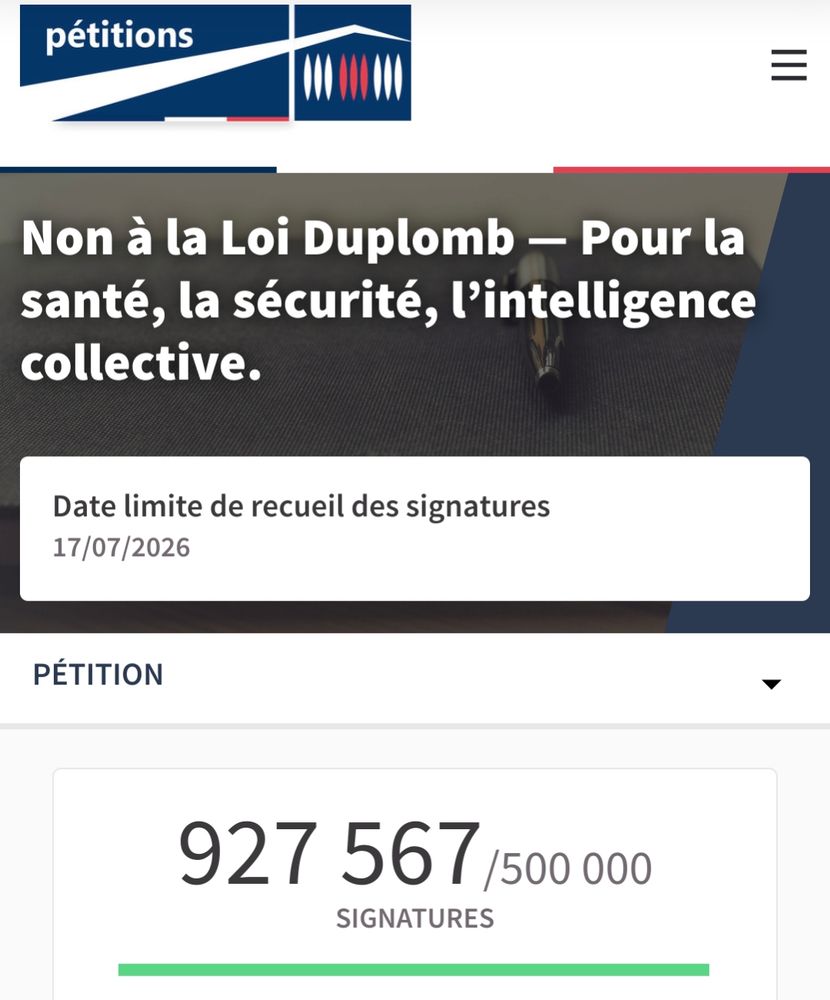927567 signataires (capture du site de l'assemblée nationale)