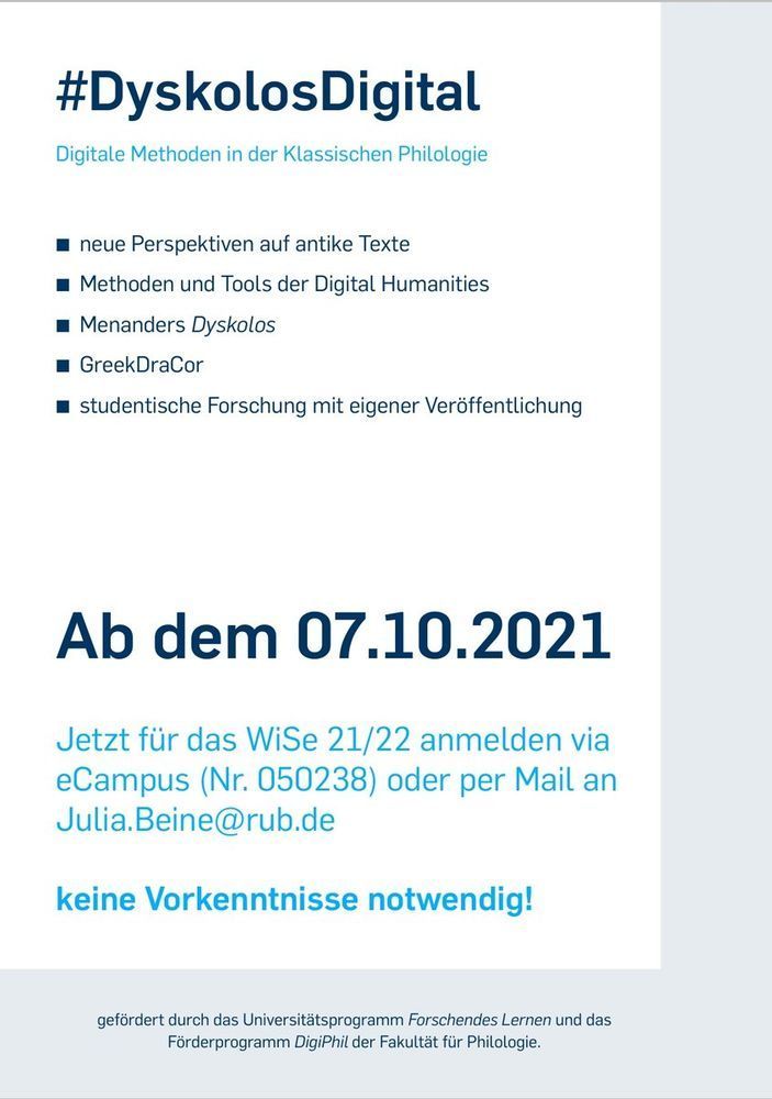 Flyer for the first DH course in the field of Classical Philology (back).