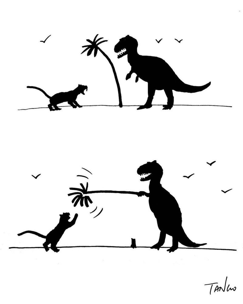 Dinosaur and cat.