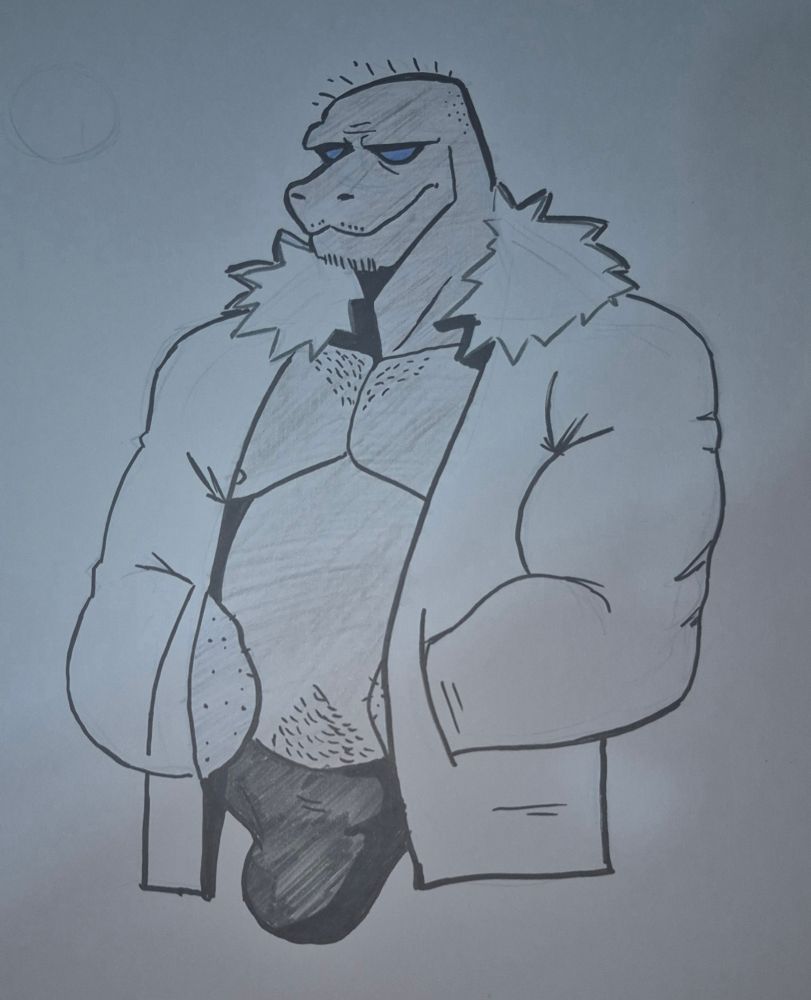 Ed in only his coat and underwear in cold weather 
