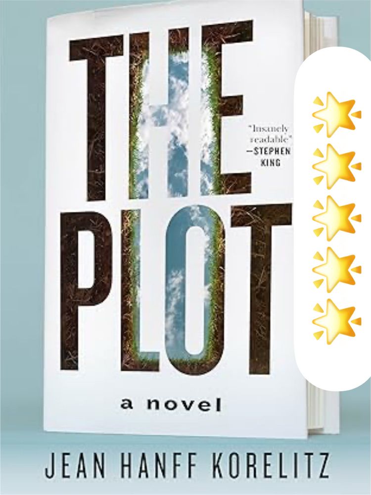 The Plot is the title written on a book with a white cover. 
