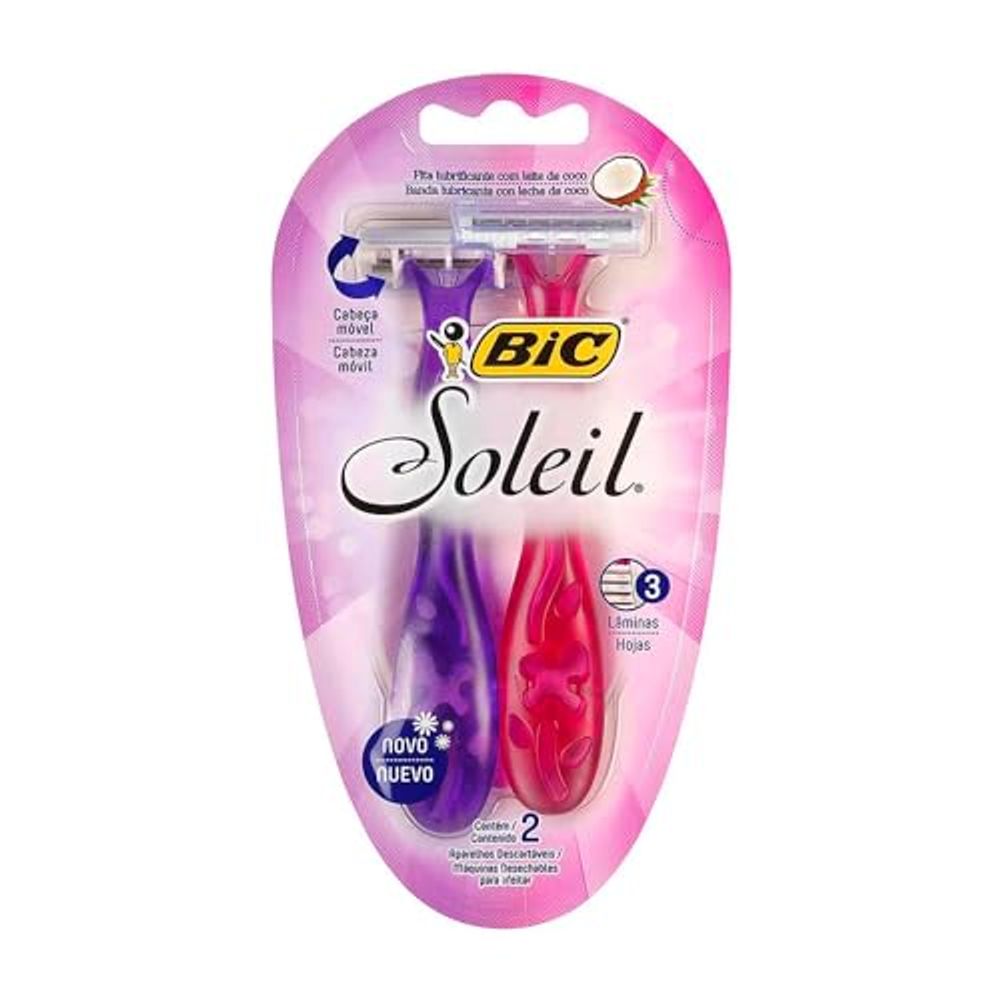 BIC Aparelho De Depilar Soleil Rosa E Roxo Com Fita Lubrificante De Óleo De Coco 919463 2 Unidades