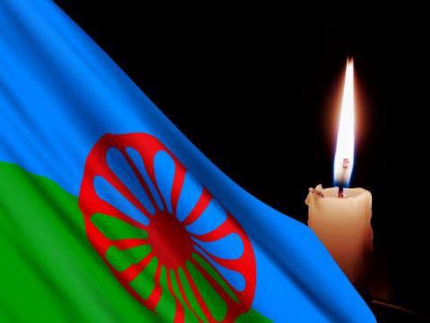 Roma flag with candle 