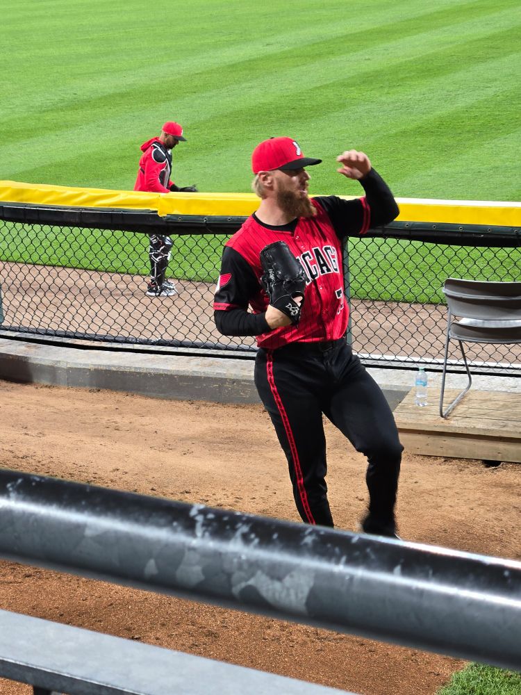 Booser working in Sox pen.
