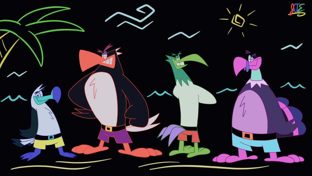 From left to right: Craig (albatross), Jovanni (eagle), Lorenzo (stork), Henry (turkey).