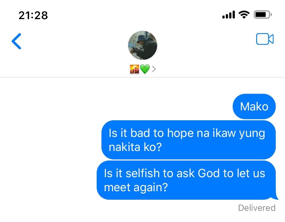 :Mako
:is it bad to hope that the guy I saw was you? 
:is it selfish to ask God to let us meet again? 